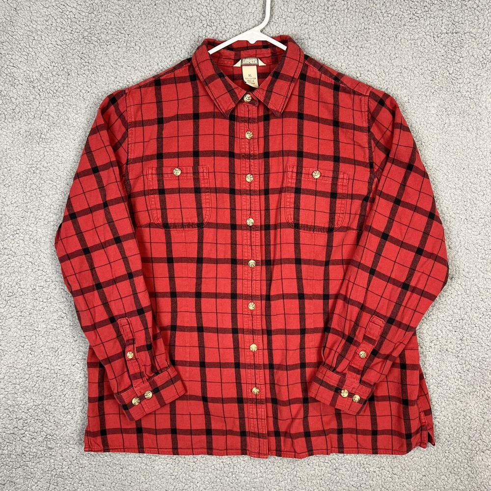 Duluth Trading Women's XL Free Swingin Flannel Button Down Shirt Red Black 65505